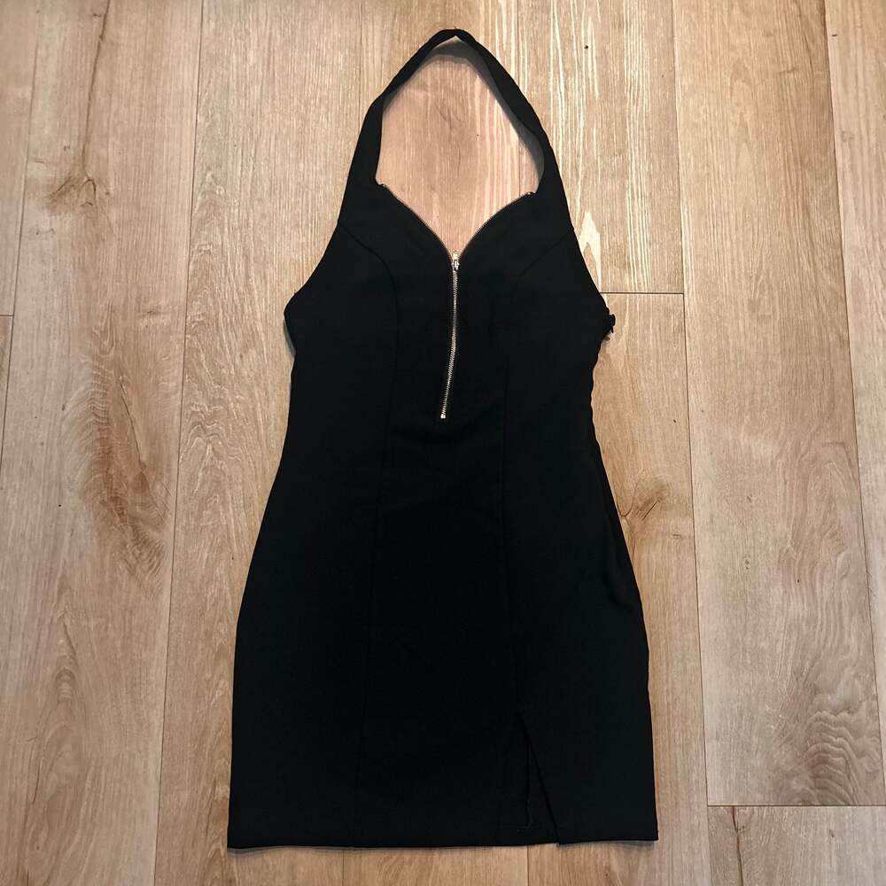 Superdown Black Halter Zip-Front Mini Dress, Size M